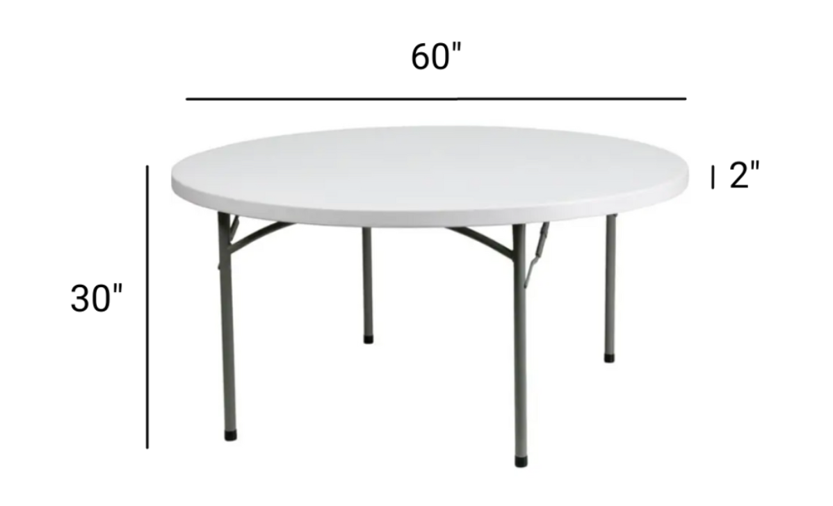 60'' Round Plastic Folding Table Rental